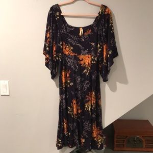 Navy floral dress with batwing sleeves